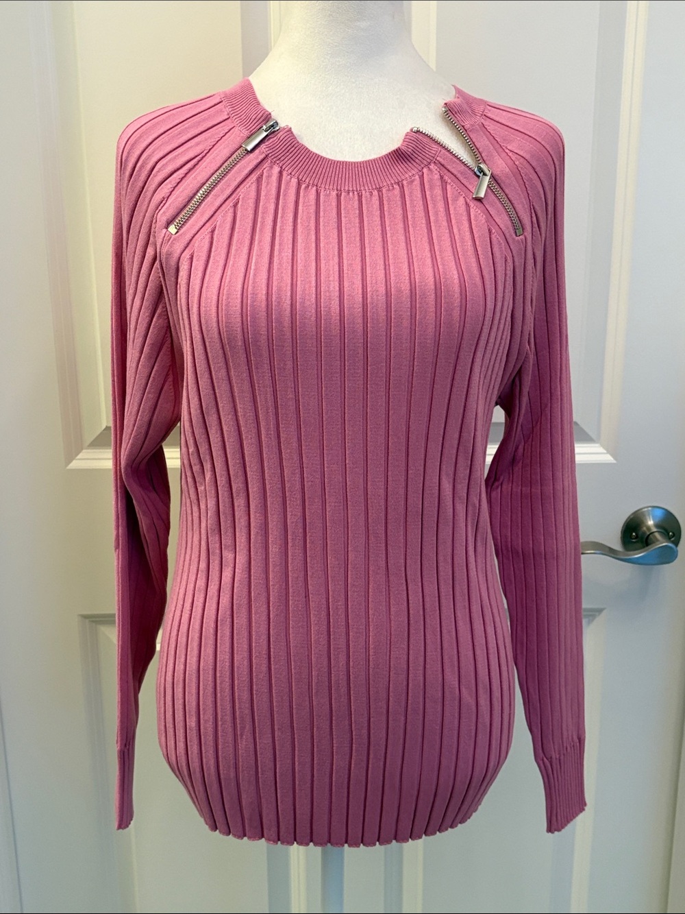 INC International Concepts Ribbed Pink Zip-Neck Sweater XL - NWT